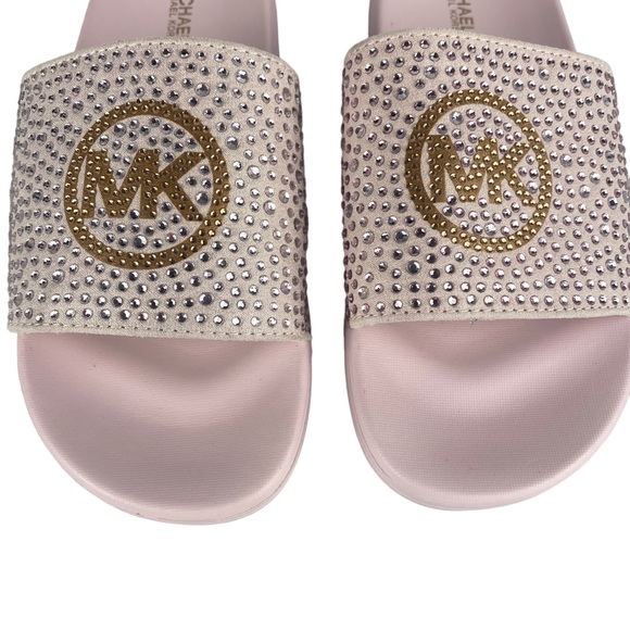 Michael Kors Kids Jett Charm Crystal Slide Sandals in Pink  - Size 3 - Picture 3 of 8